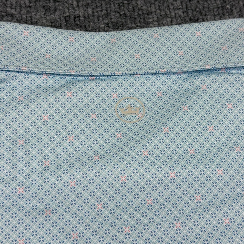 Peter Millar Mens XL Tailored Fit Crown Crafted Polo Shirt Light Blue Geometric - Picture 10 of 11